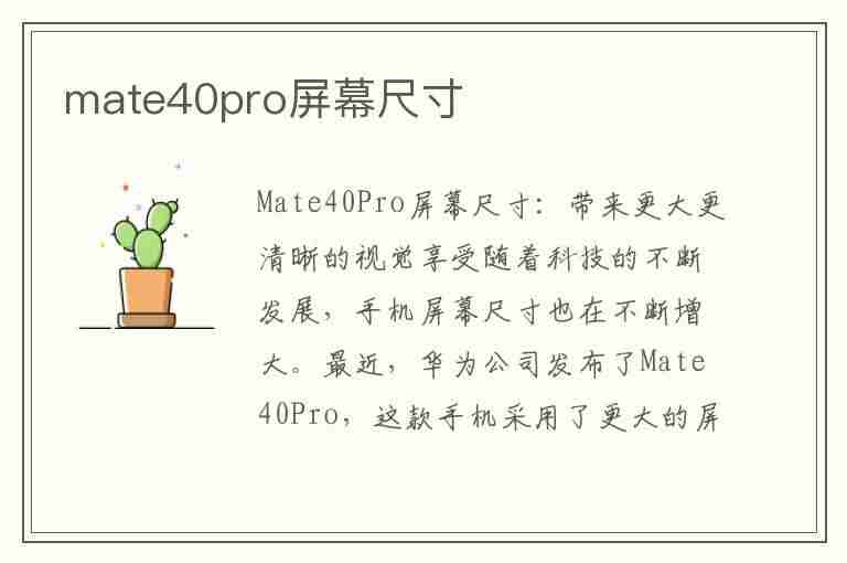 mate40pro屏幕尺寸(华为mate40pro屏幕尺寸)